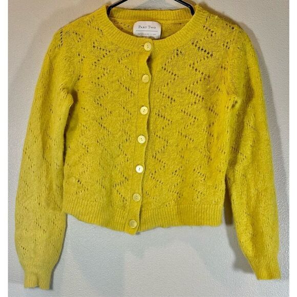 Part Two Ninellpw Wool Alpaca Blend Knitted Button Up Yellow Cardigan Womens XS - Picture 2 of 11